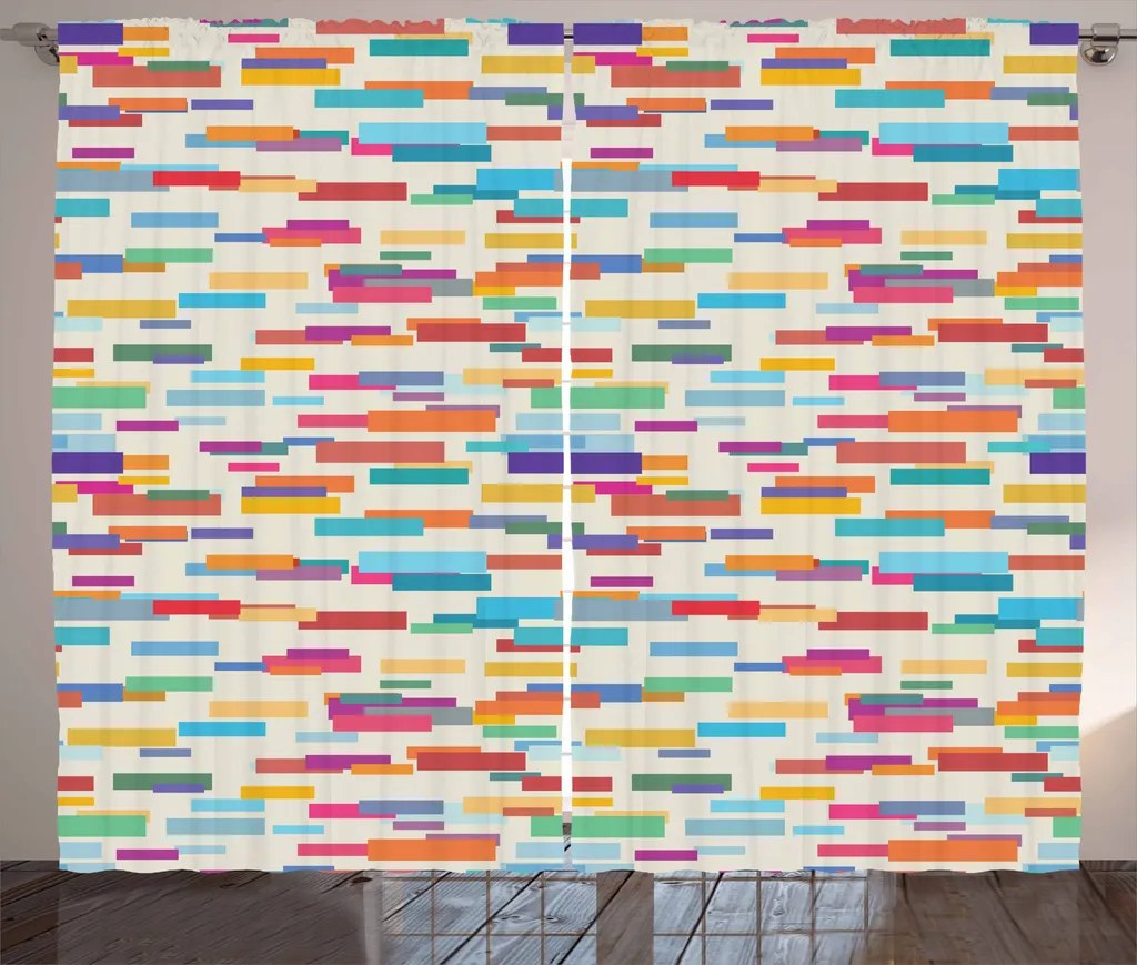 ABAKUHAUS Tenda astratta rustica, rettangoli colorati, tenda universale per soggiorno con passanti e ganci, 280 x 175 cm, multicolore
