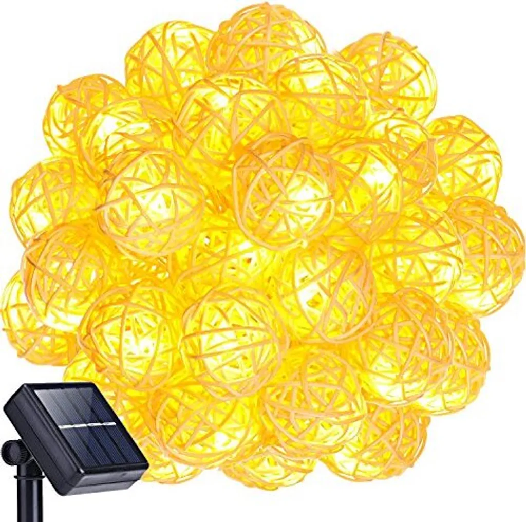 Catena Luminosa Solare 30 LED Kingcoo - Sfere Rattan Bianco Caldo