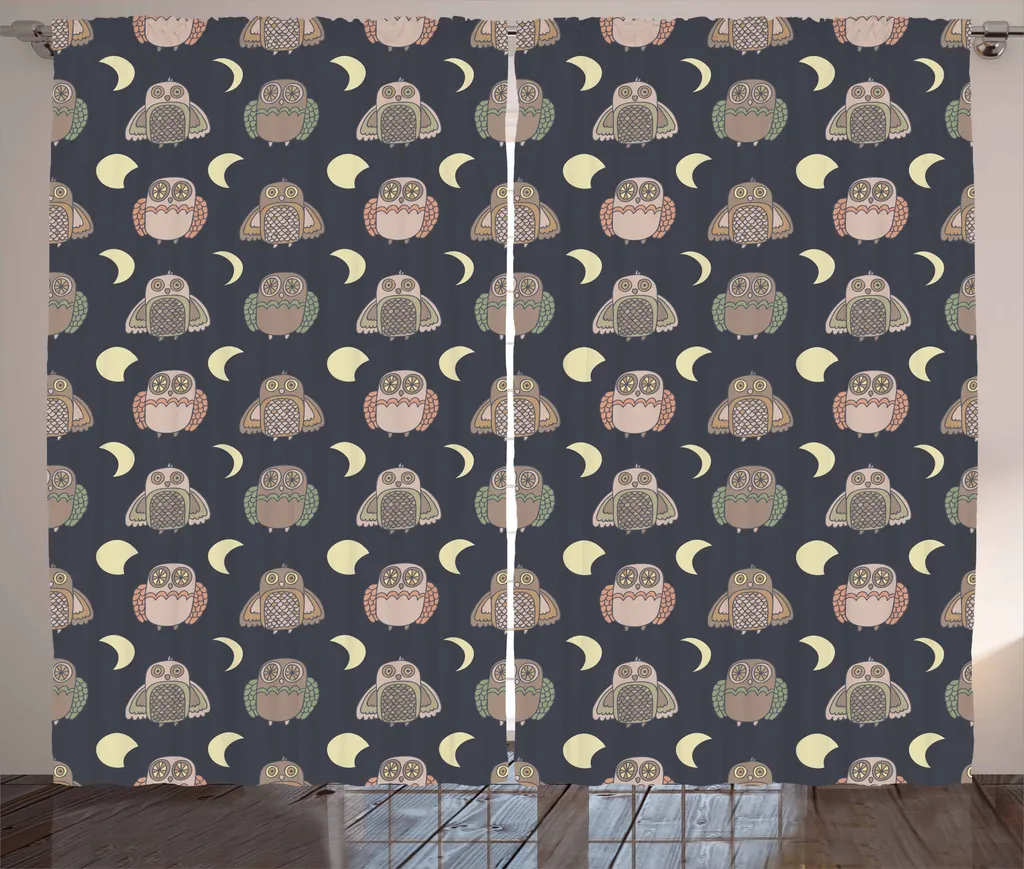 Rideau universel multicolore motif hibou abstrait en tissu haute qualité