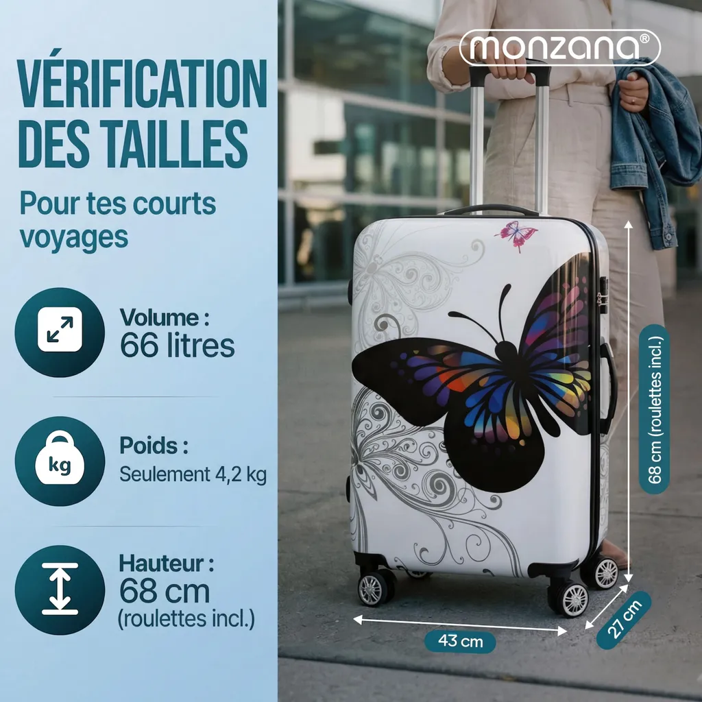 Valise rigide MONZANA 66L taille moyenne : bagage de soute robuste