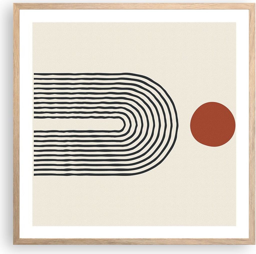 Gerahmtes Poster - Rahmen in heller Eiche - Abstraktion Grafik Linien - 60x60 cm - Wand Bild - Wanddeko - Wandbilder - Kunstposter - Wandposter - B...