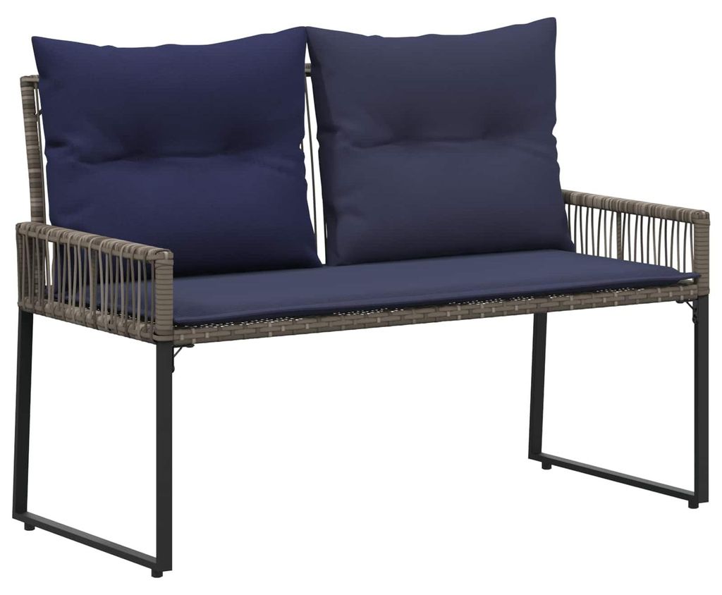 Eleganten-Stil Bank - Liegestuhl bis 150kg - Terrasse Balkon - Outdoor mit Kissen 4 pcs Grau und Marineblau Poly-Rattan - Gartenbänke - Möbel26