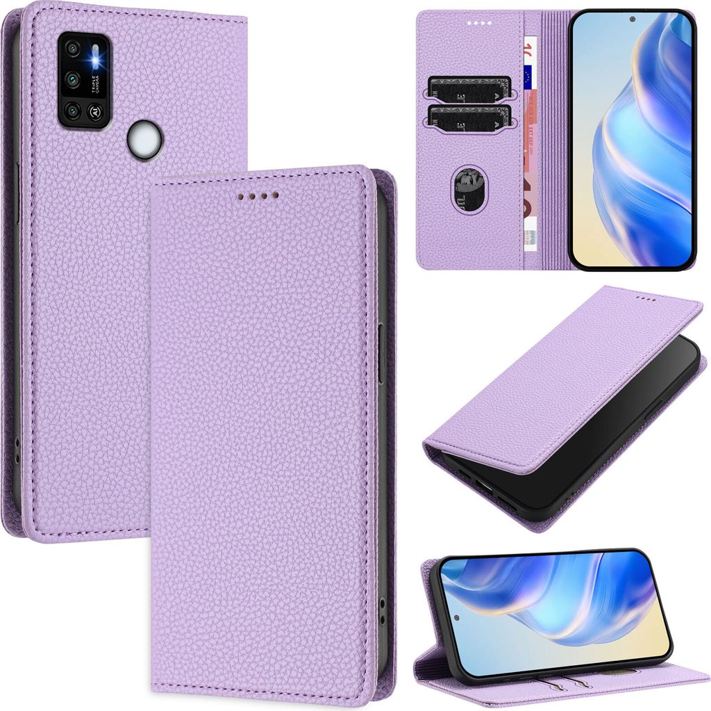 Litchi Leder Handyhülle für Tecno Spark 5 Air /Spark 6 Air Wallet Kartenfächer Standfunktion Hülle Violett