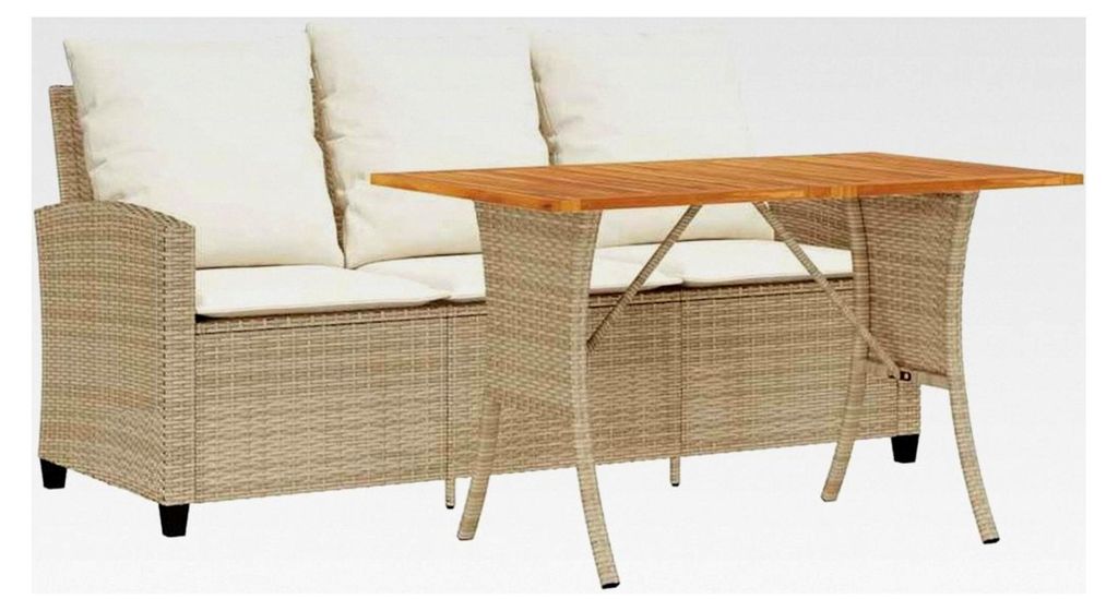 Beige Gartensofa für 3 Personen mit Kissen und Tisch