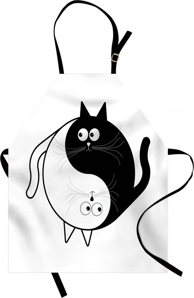 ABAKUHAUS Ying Yang Kochschürze, Nette Katzen-Umarmung, die Einheit Ying Yang Zeichen-Karikatur-Tiere asiatisches Feng Shui umarmt, Maschienenwasc...