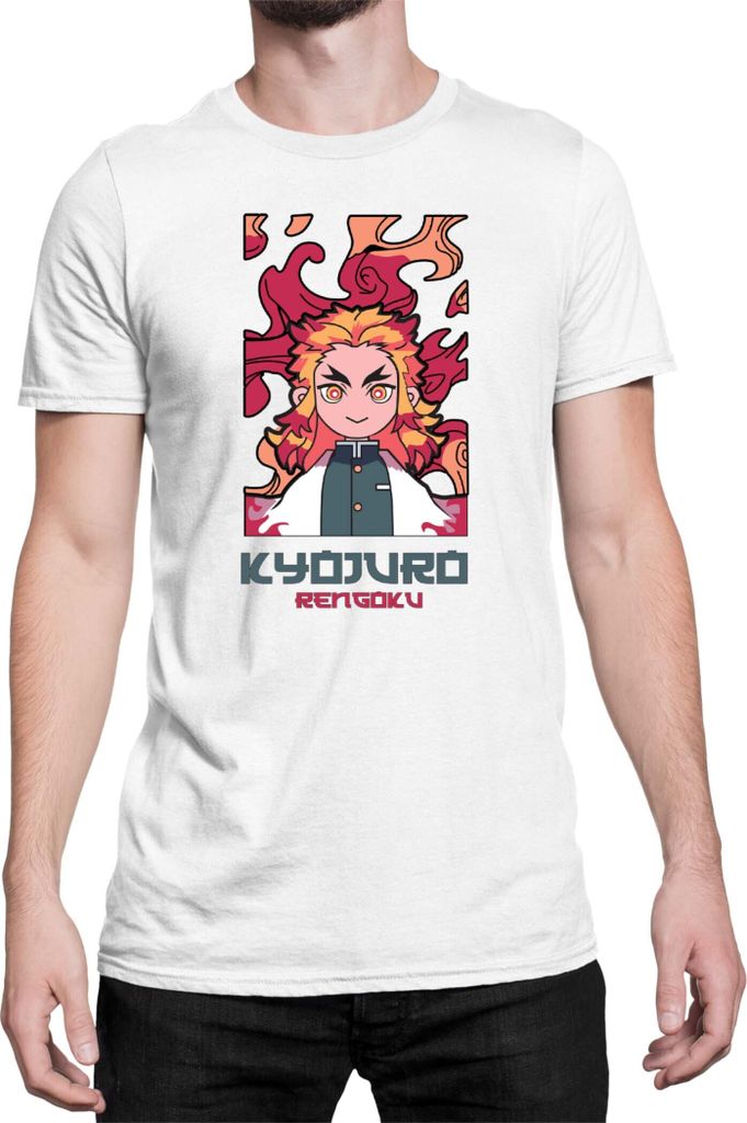 Herren T-Shirt Japan Anime Manga Demon Anime Slayer Kyojuro Rengoku 06 Hashira, Man 5XL / Weiß