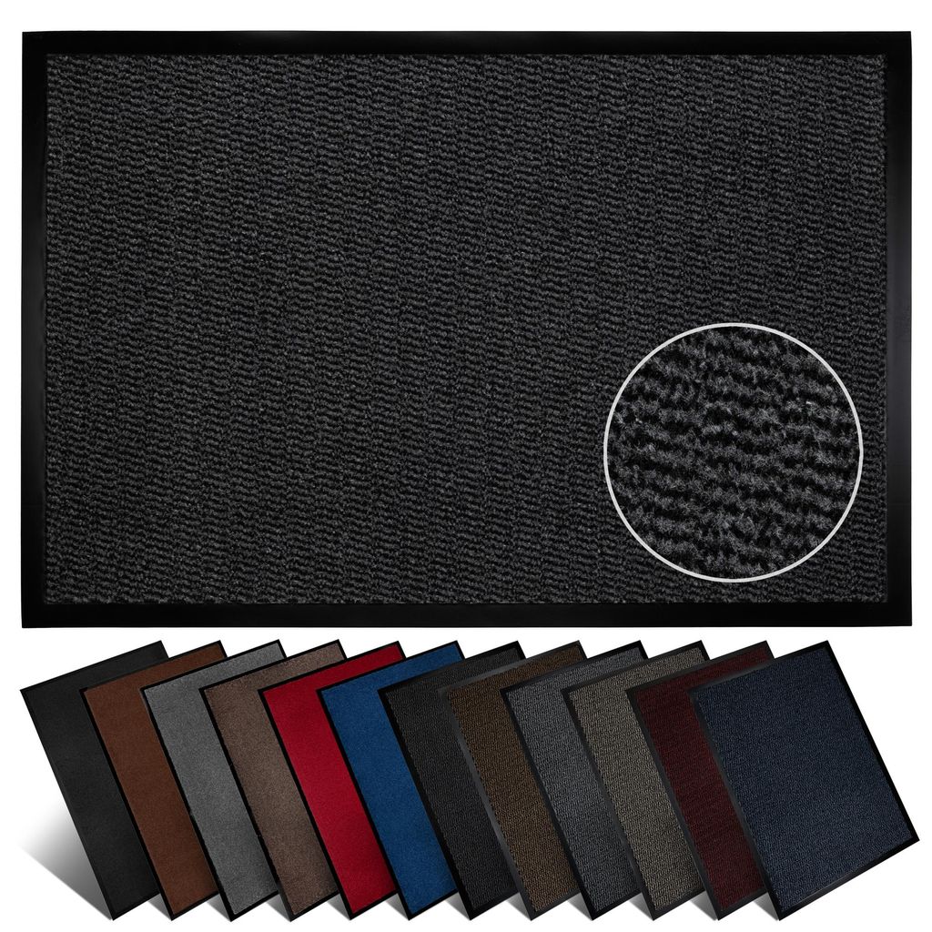 Furni24 Fußmatte Schmutzfangmatte 80 x 300 cm Anthrazit/Schwarz – Rutschfeste Waschbare Türmatte für Innen- & Außenbereich