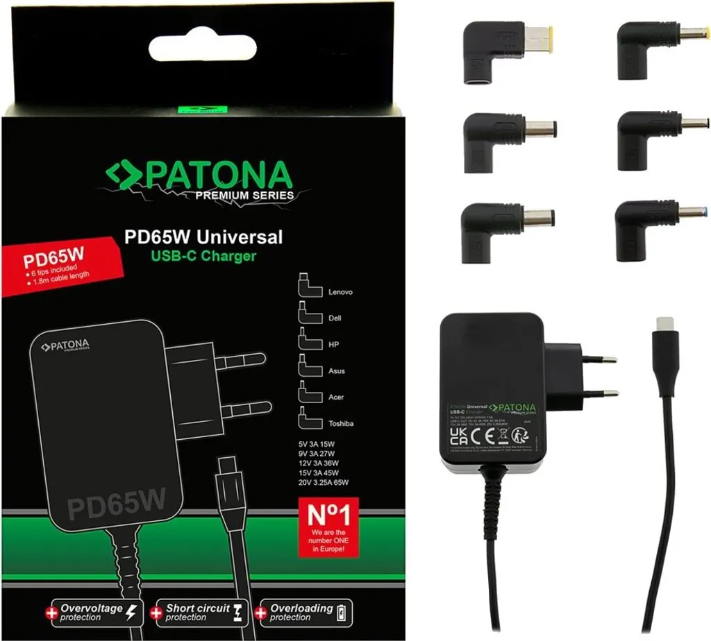 Adaptateur secteur universel 65W pour ordinateur portable avec 6 connecteurs