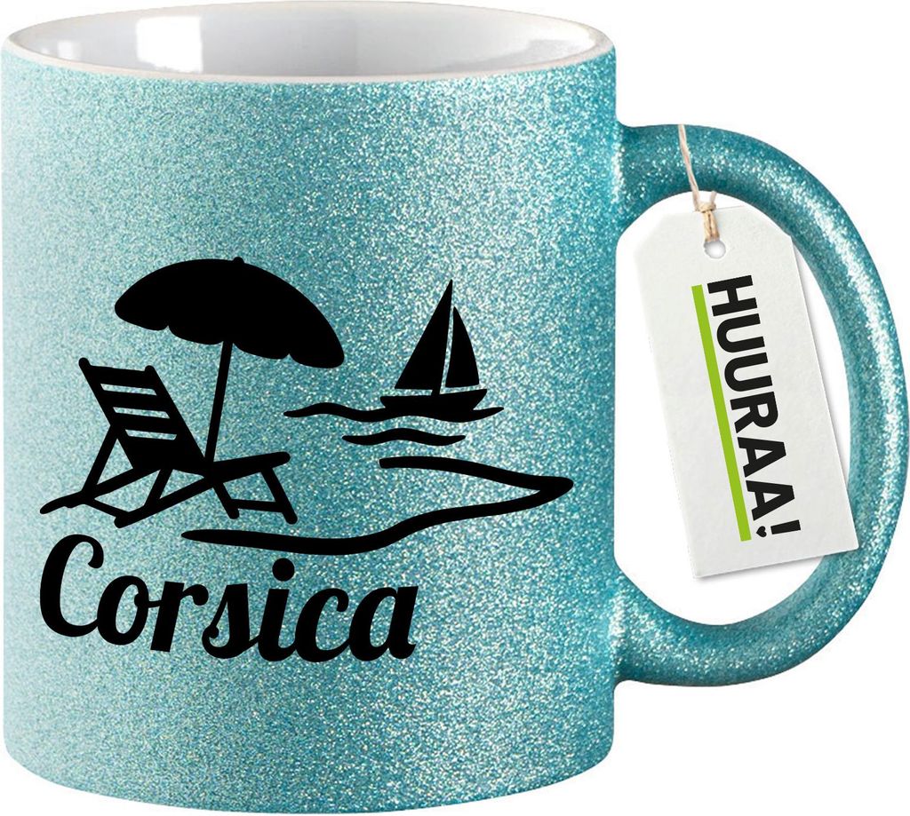 Huuraa Glitzertasse Corsica Frankreich 330ml Blau Keramik Kaffeebecher Geschenkidee