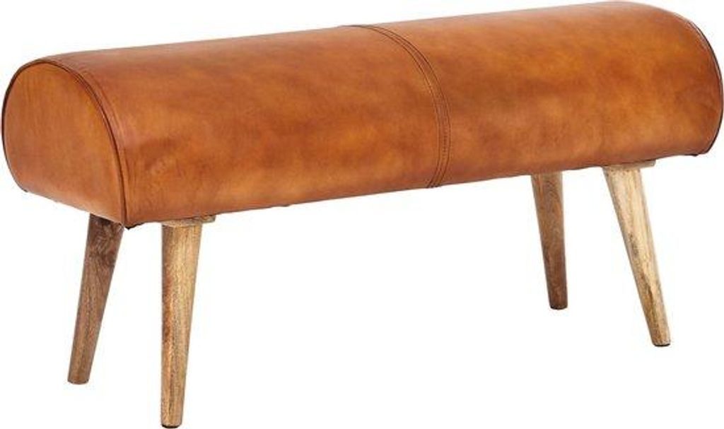Massivholz-Liegebank - Braun - Kleine - Leder - 2-Sitzer - 100x53x40cm