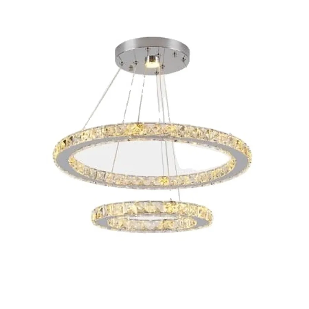 Lampadario LED Cristallo Moderno 2 Anelli D50 D30 | Bianco Caldo Lusso