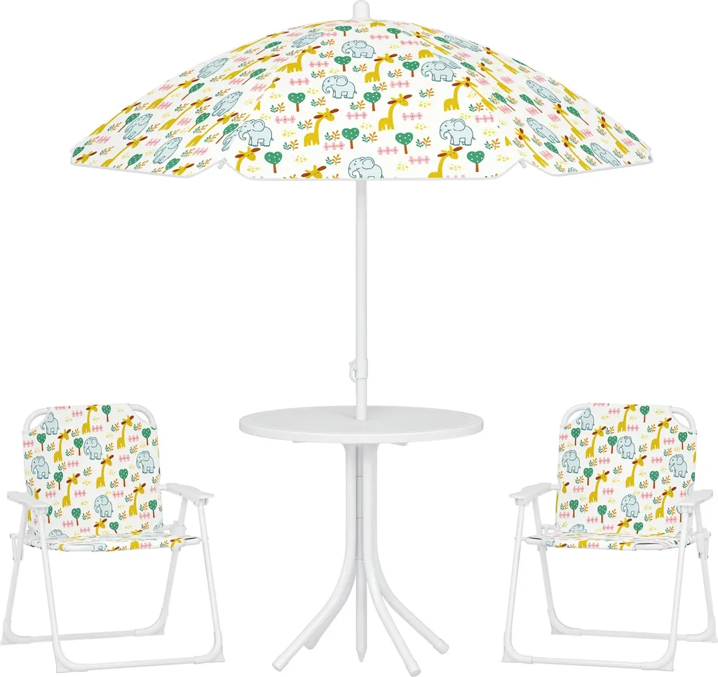 Table de Jardin pour Enfant avec Parasol et 2 Chaises pour Terrasse Blanc