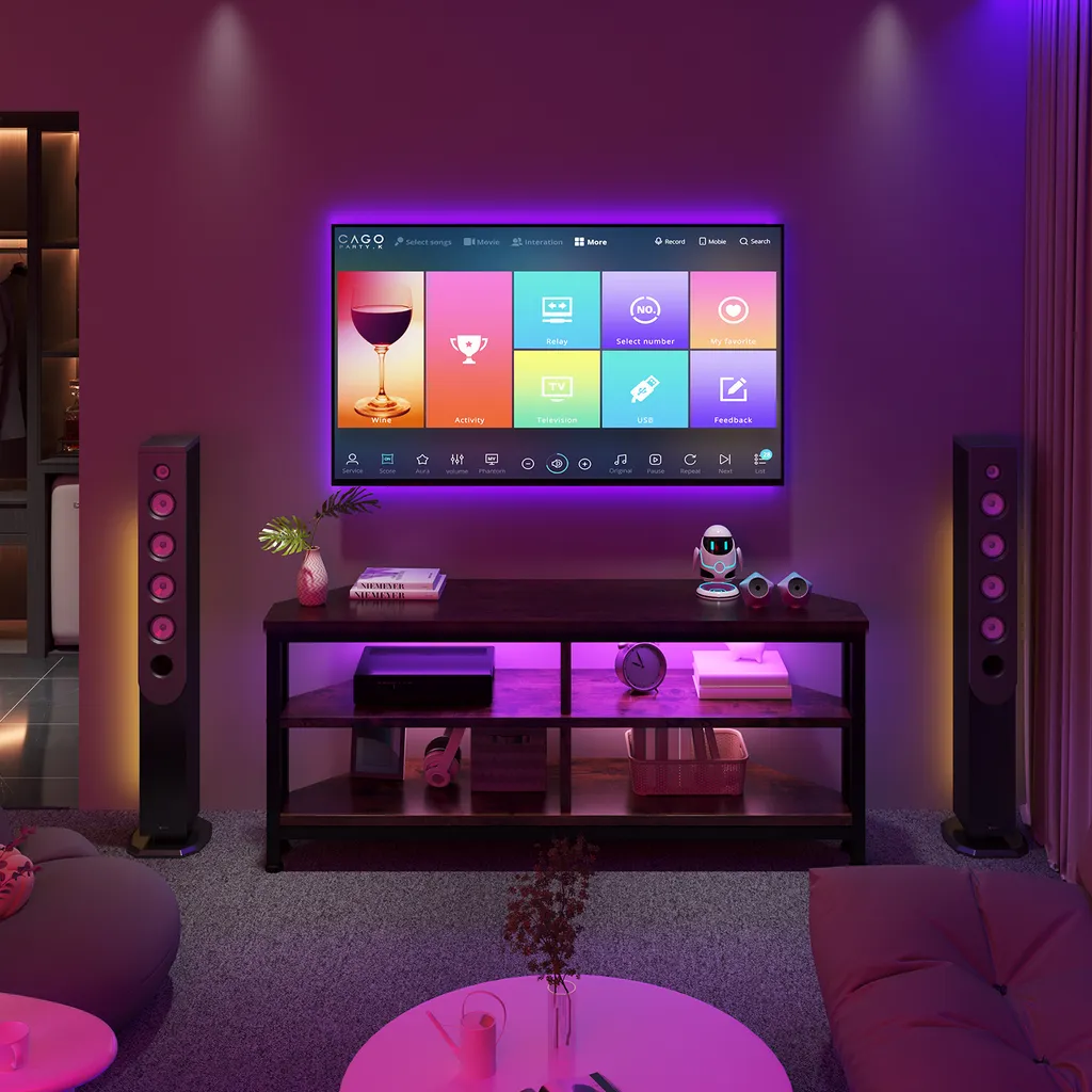 Meuble TV d'Angle LED avec Rangement Multimédia Design Lowboard 106cm
