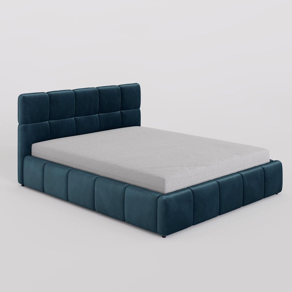 POLSTERBETT 160/200 cm, in Dunkelblau, Velours-Stoff, gepolstertes Kopfteil, Lattenrost, Bettkasten