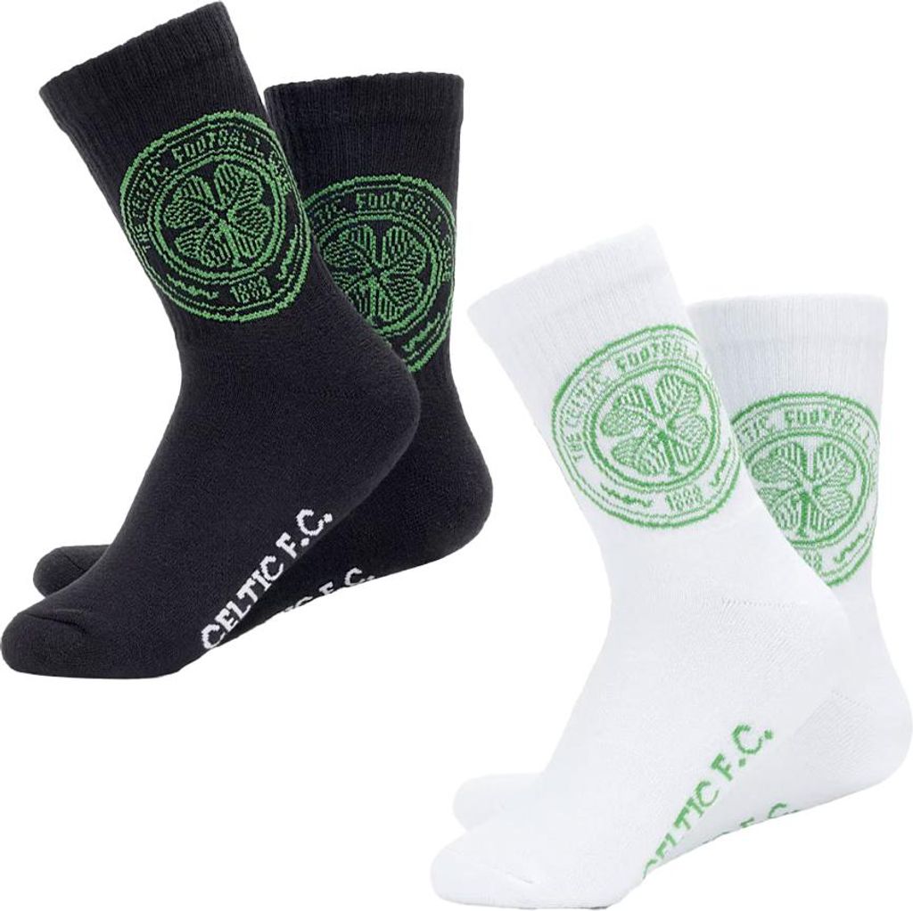 Celtic FC - Socken für Herren/Damen Unisex, Sport (2er-Pack) TA14084 (41 EU - 45 EU) (Schwarz/Weiß/Grün)