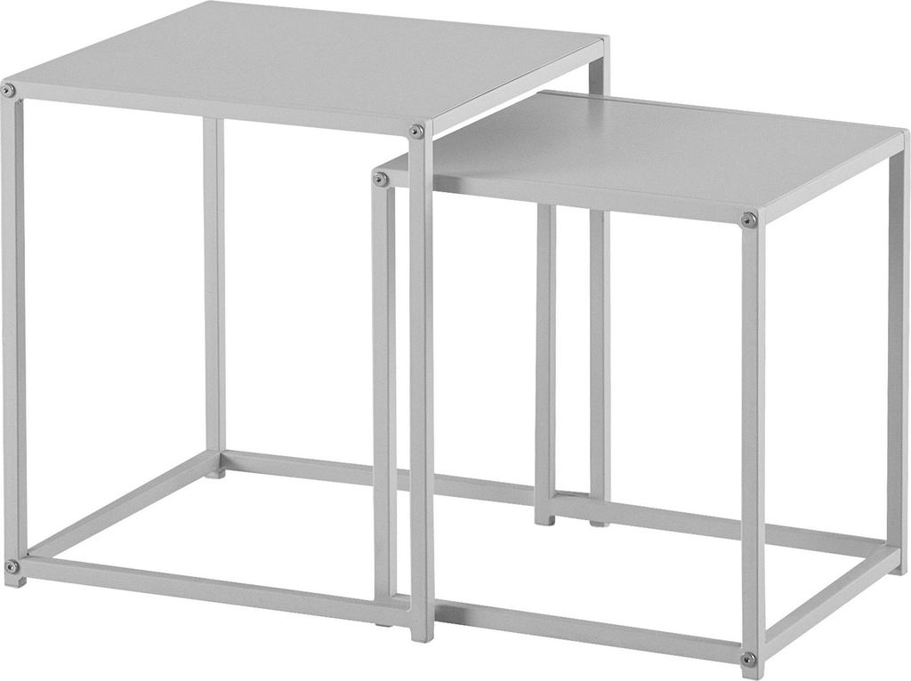 WOHNLING Wohnzimmertisch 2er Set Metall Beistelltisch Eckig Weiß Beistelltisch Industrial Sofatisch Couchtisch Quadratisch Tischset 2-teilig Satzt...