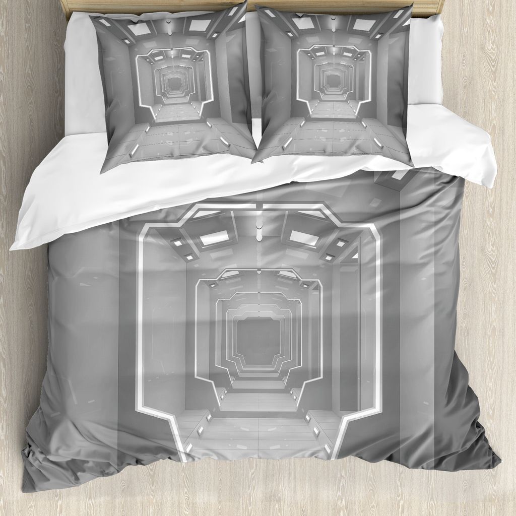 ABAKUHAUS Weltraum Bettbezug, Planet Sun System, Milbensicher Allergiker geeignet mit Kissenbezügen, 155 cm x 220 cm - 80 x 80 cm, Grau