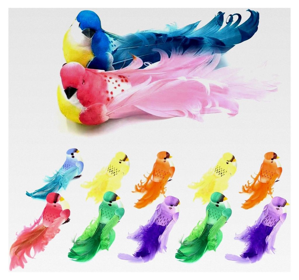 Dekorative Vögel mit Federn, 12 Stück, Vogelfiguren für Bastelarbeiten, Hochzeit, Haus, Party