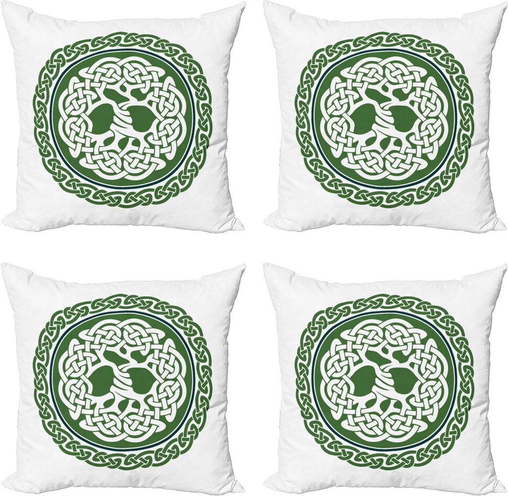 ABAKUHAUS keltisch Kissenbezug Set (4 Stück), Baum des Lebens mit Frieze, Moderner Doppelseitiger Digitaldruck, 45 cm x 45 cm, Fern Grün Dunkel Teal