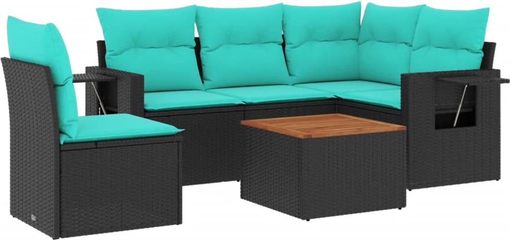 vidaXL 6-teiliges Gartensofa-Set mit Kissen, schwarzes Polyrattan