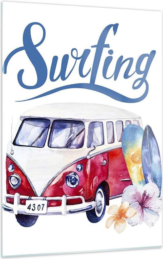 Bilder auf glas - Einteilig - Aquarell Surfbrett Palme Produktbild 