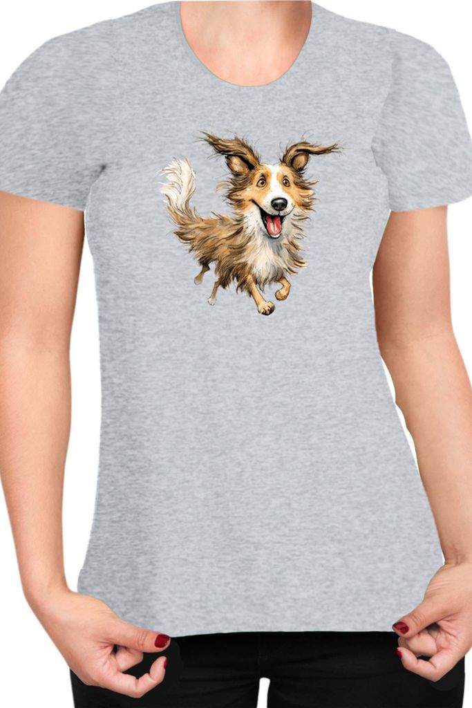 Damen T-Shirt Funny Dogs Breeds Shetland Sheepdog Breed Dog Breed, Lady M / Grau