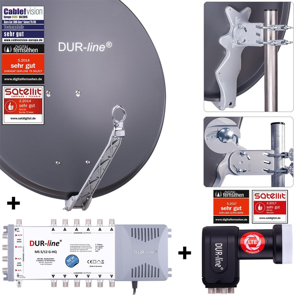 DUR-line Select 75/80cm Komplettanlage anthrazit 1xSAT/12TN Produktbild 