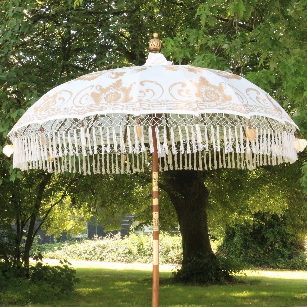 Sonnenschirm Bali Schirm 180 cm Weiß, Gold Bemalung Produktbild 2