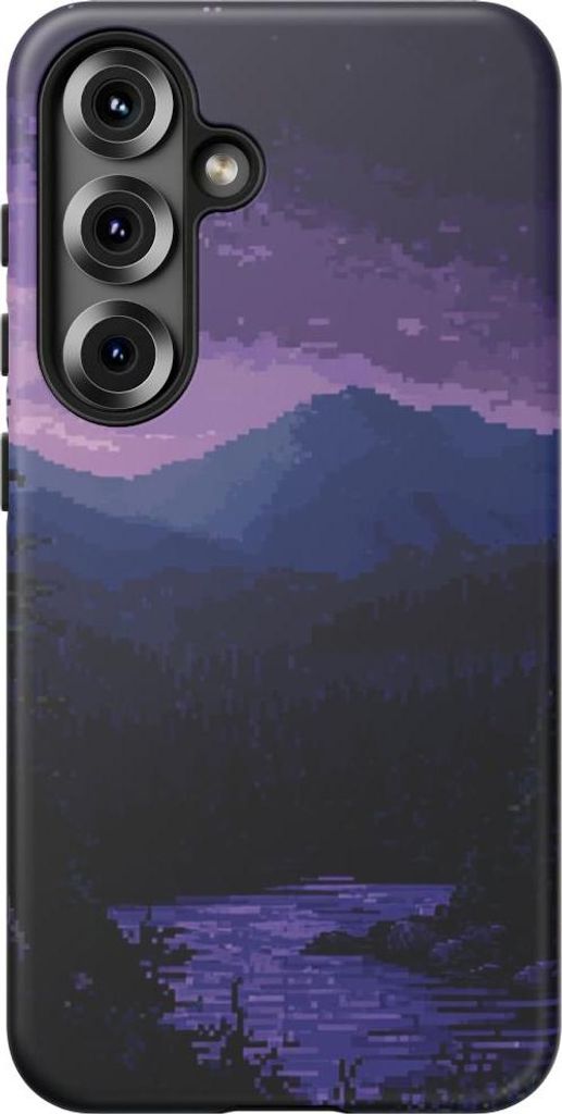 Nächtliche Pixelkunst-Landschaft mit Mondschein – Hülle Kompatibel mit Galaxy S25