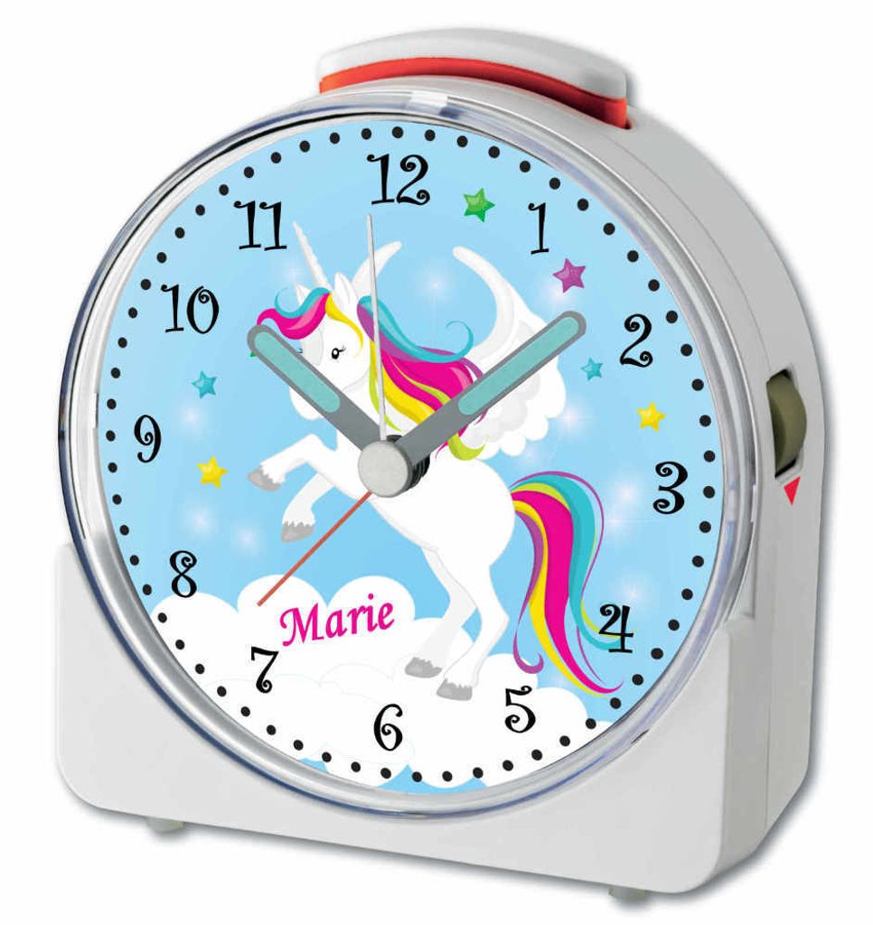 Kinder Wecker Motiv Einhorn Blau Kinderwecker weiß