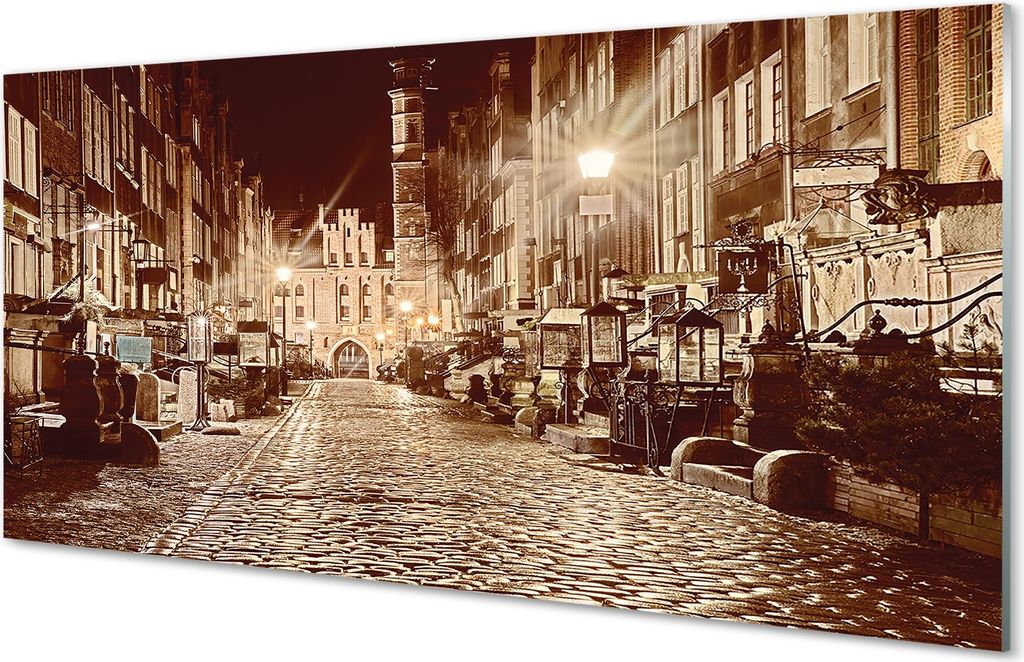 Glasbilder 140x70 Wandkunst Danzig Altstadt Nacht Produktbild 