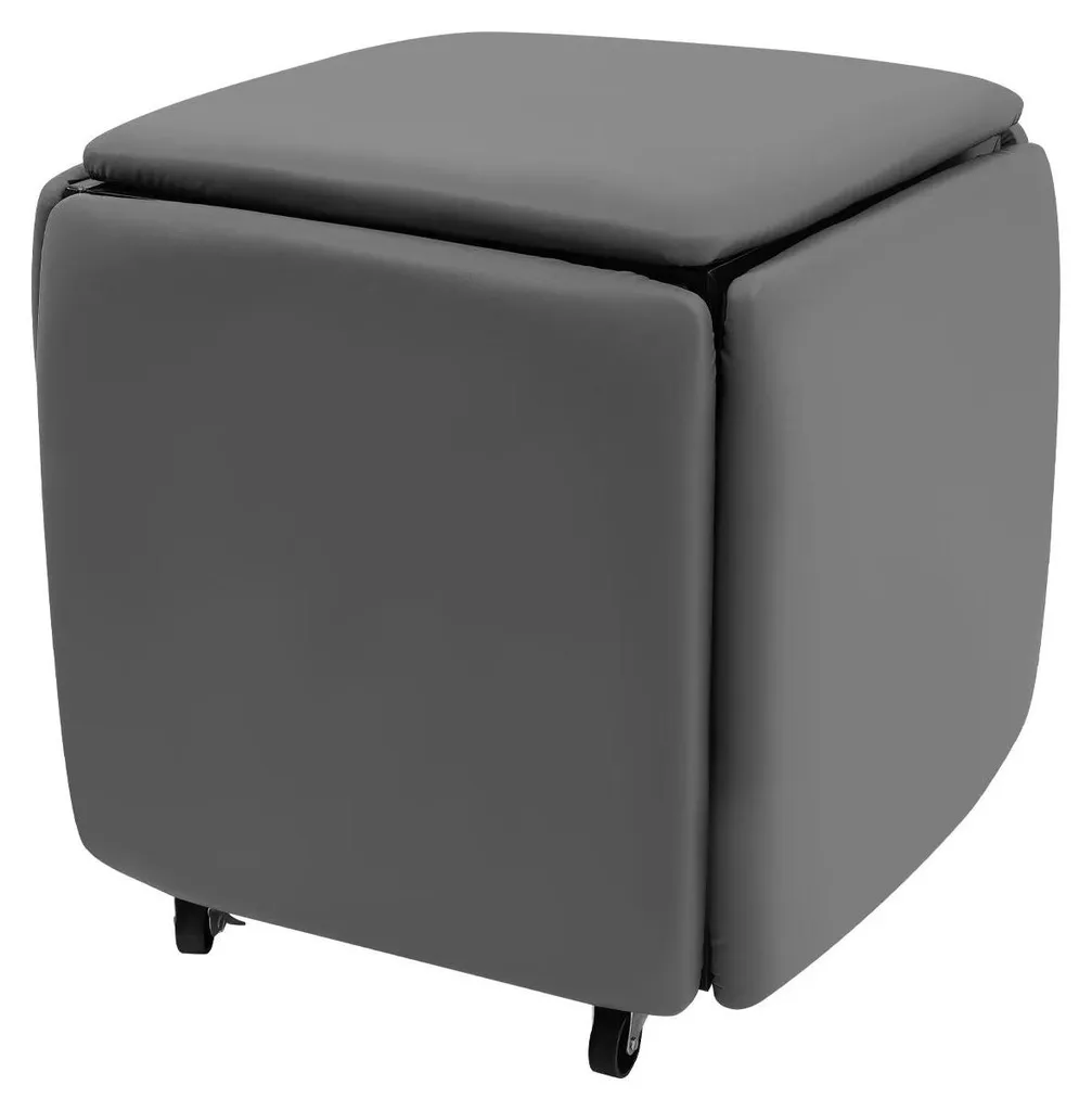 Tabouret et pouf multifonction 5 en 1 gris foncé en cuir synthétique