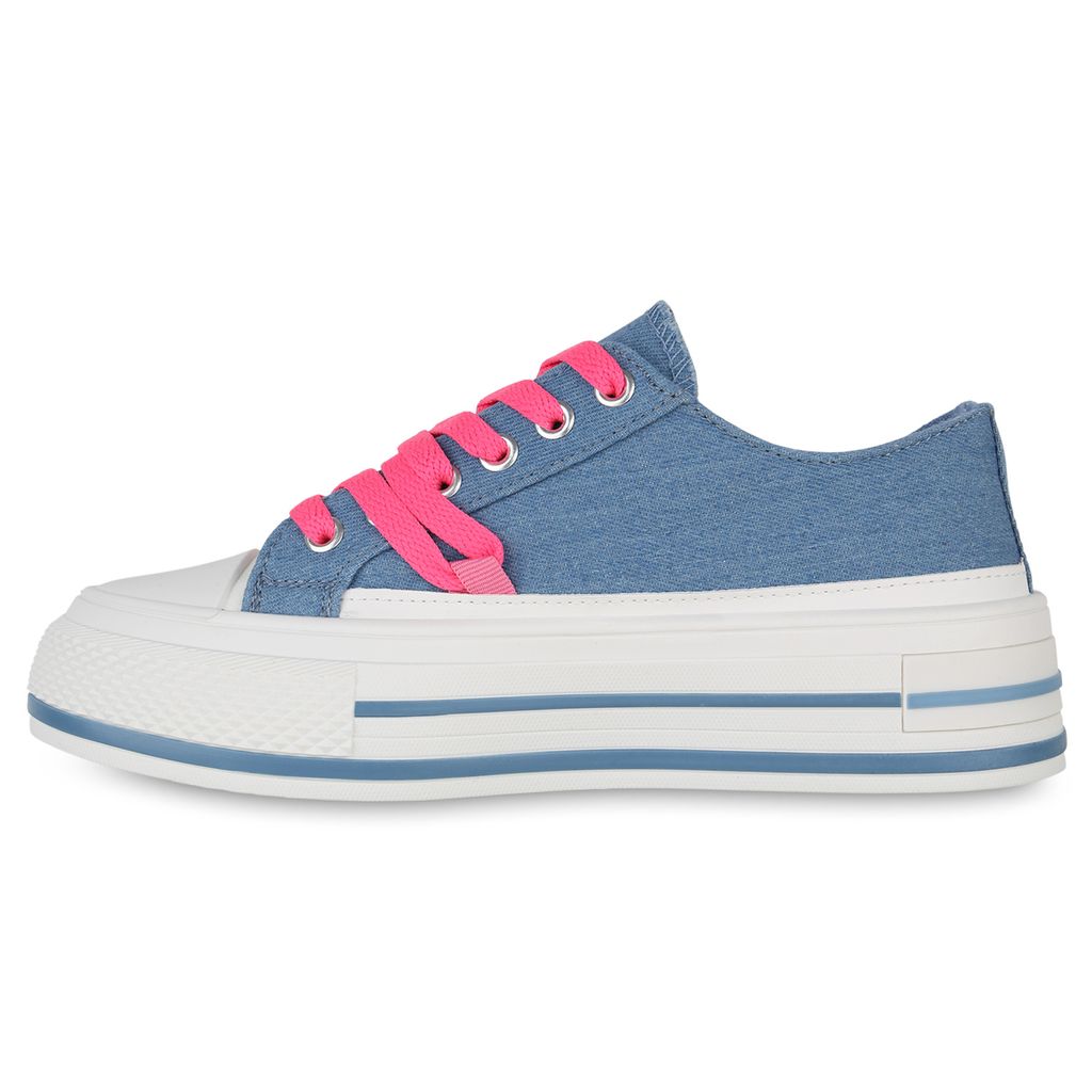 VAN HILL Damen Sneaker Low Schnürer Prints Stoff Schuhe 840989, Farbe: Hellblau Denim, Größe: 36