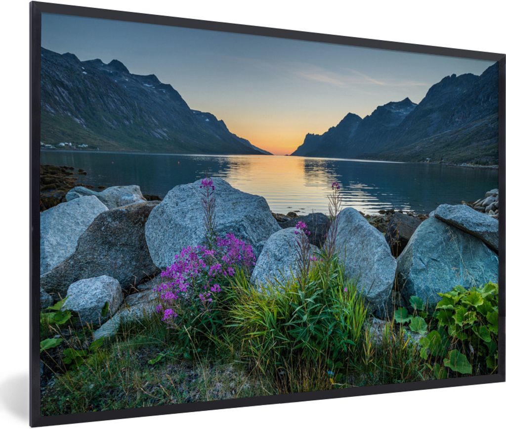 MuchoWow Gerahmtes Poster Ersfjordbotn Fjord Norwegen Fotodruck 90x60 cm - Poster mit Schwarzem Bilderrahmen Wandposter Rahmen Foto Bilder - Foto...