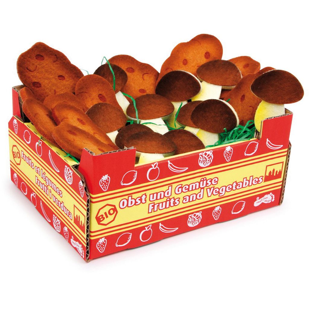 Small Foot Design 9858 Kiste mit Kartoffeln und Pilzen aus Filz, für Kaufladen, mehrfarbig, 24-teilig (1 Set)