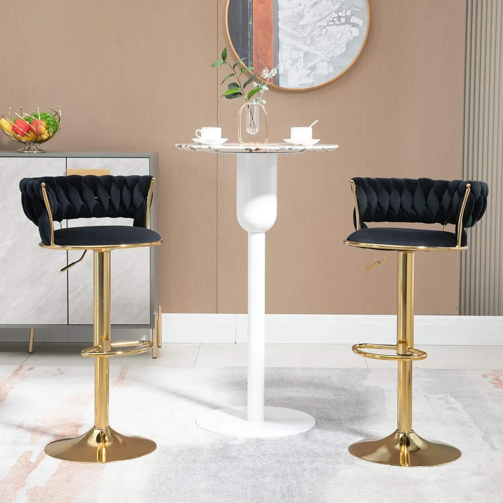 Tabouret de Bar Ergonomique en Velours Noir - Lot de 2 Sièges MODFU