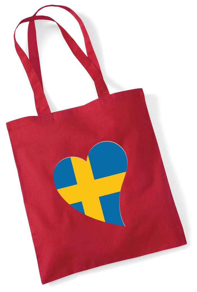 Huuraa Jutebeutel Schweden Flagge Herz 10 Liter Classic Red Baumwolle Tasche Geschenkidee