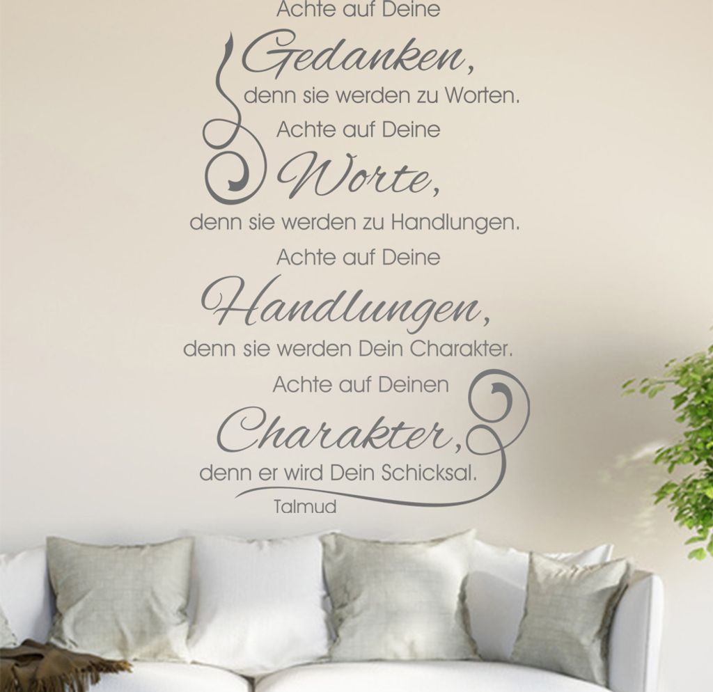 Achte auf Deine Gedanken... Wandtattoo in 6 Größen - Wandaufkleber Wall Sticker - Dekoration, Küche, Wohnzimmer, Schlafzimmer, Badezimmer