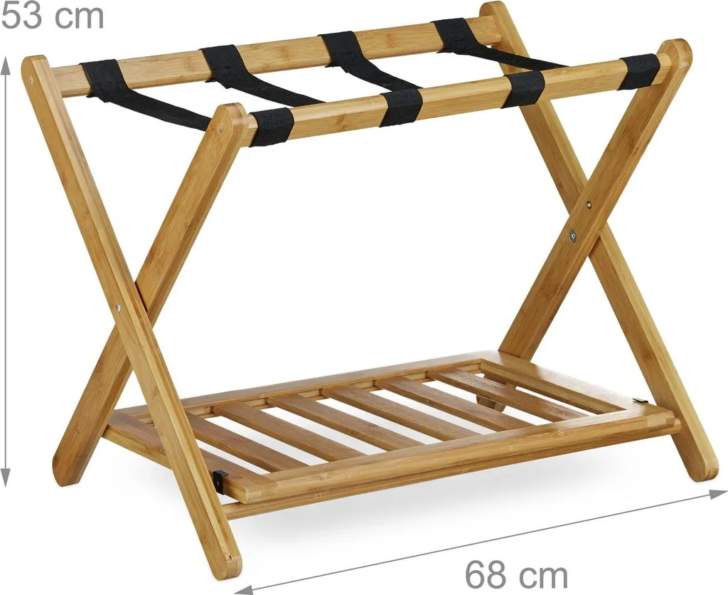 Support valise en bambou pliable et robuste muni d'un plateau de rangement