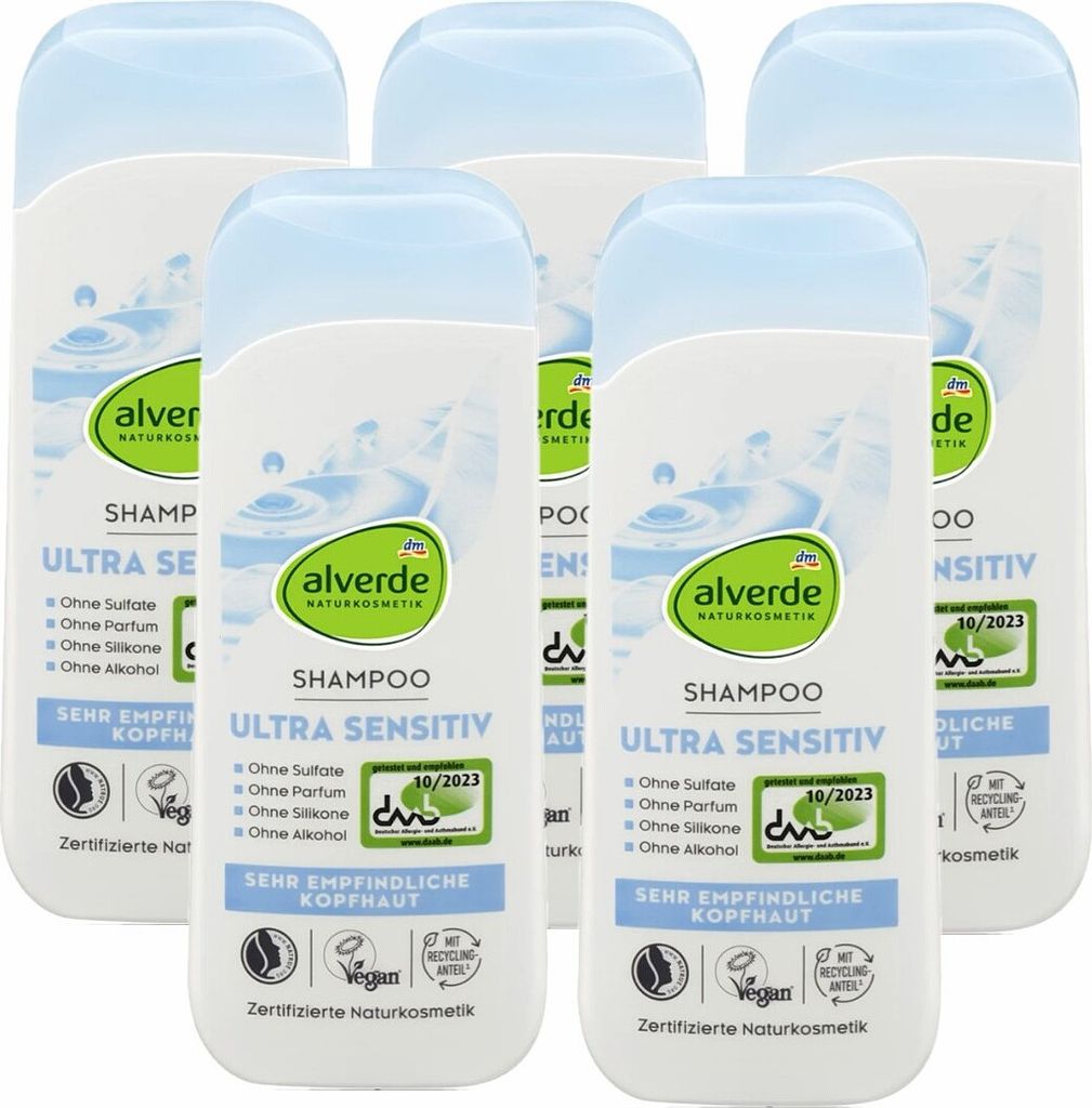 5 x alverde Naturkosmetik - Shampoo Ultra Sensitiv (5 x 200 ml)