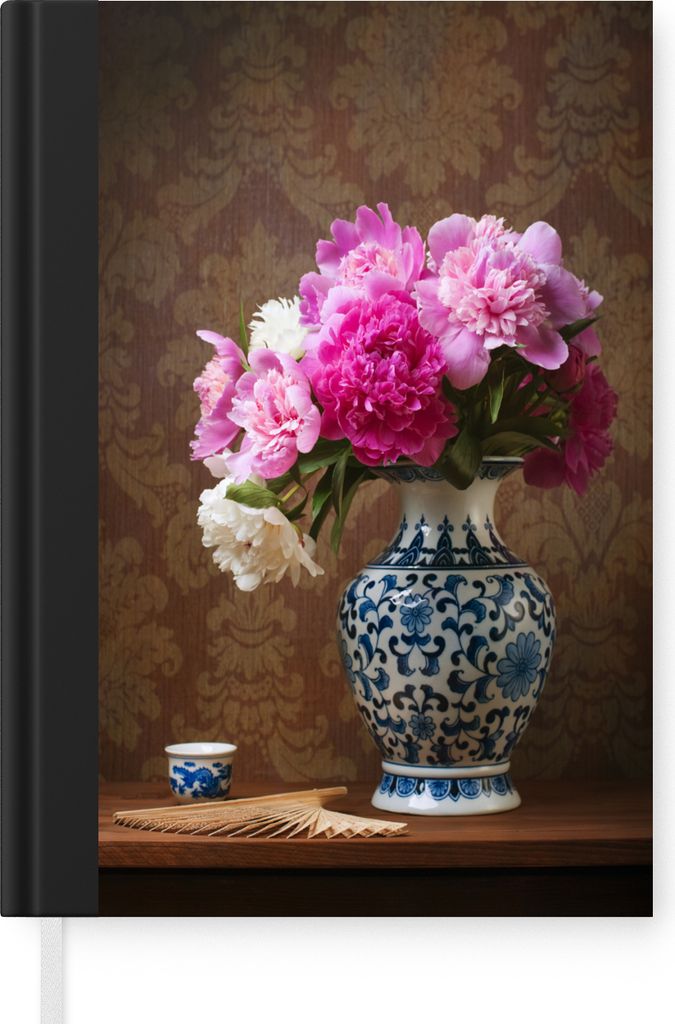 MuchoWow Notizbuch Tagebuch Haushaltsbuch Notebook A5 Pfingstrosen - Vase - Farben - Notizblock - Notizheft - Notebook - Schreibblock - Papier