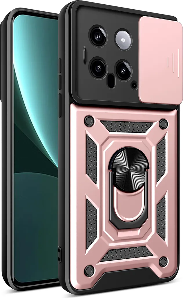 Cover Xiaomi 14 Pro Rosa Silicone TPU con Ring Holder e Bumper Antiurto