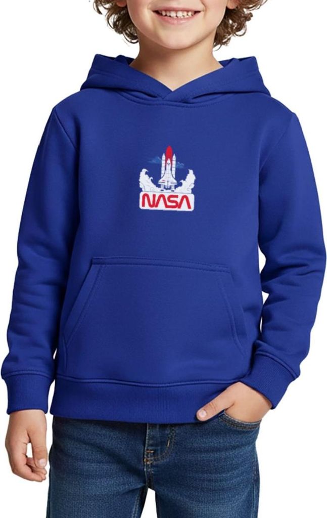 Spreadshirt NASA Space Shuttle Start Grafik Kinder Premium Hoodie, 158/164 (12 Jahre), Royalblau