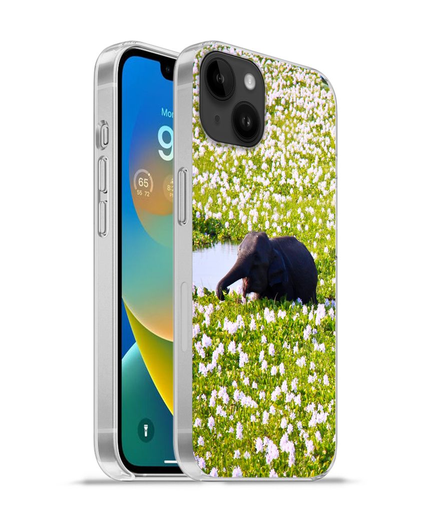 MuchoWow Handyhülle Schutzhülle Hülle für Apple iPhone 14 Plus - Soft case Elefant - Wasser - Pflanzen - Grün - Natur - Tiere Silikon Softca...