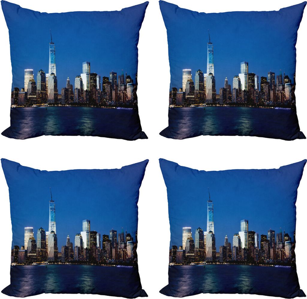 ABAKUHAUS NYC Kissenbezug Set (4 Stück), Freedom Tower Manhattan Skyline, Moderner Doppelseitiger Digitaldruck, 45 cm x 45 cm, Mehrfarbig