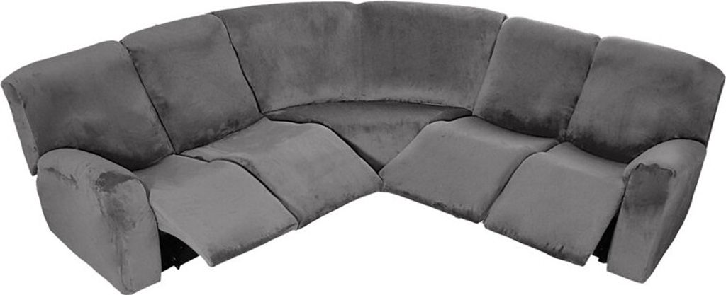 (Grau) 5-Sitzer-Liegebezug Samt L-Form Stretch Liegesofa Anti-Rutsch-Kissen Sofabezüge