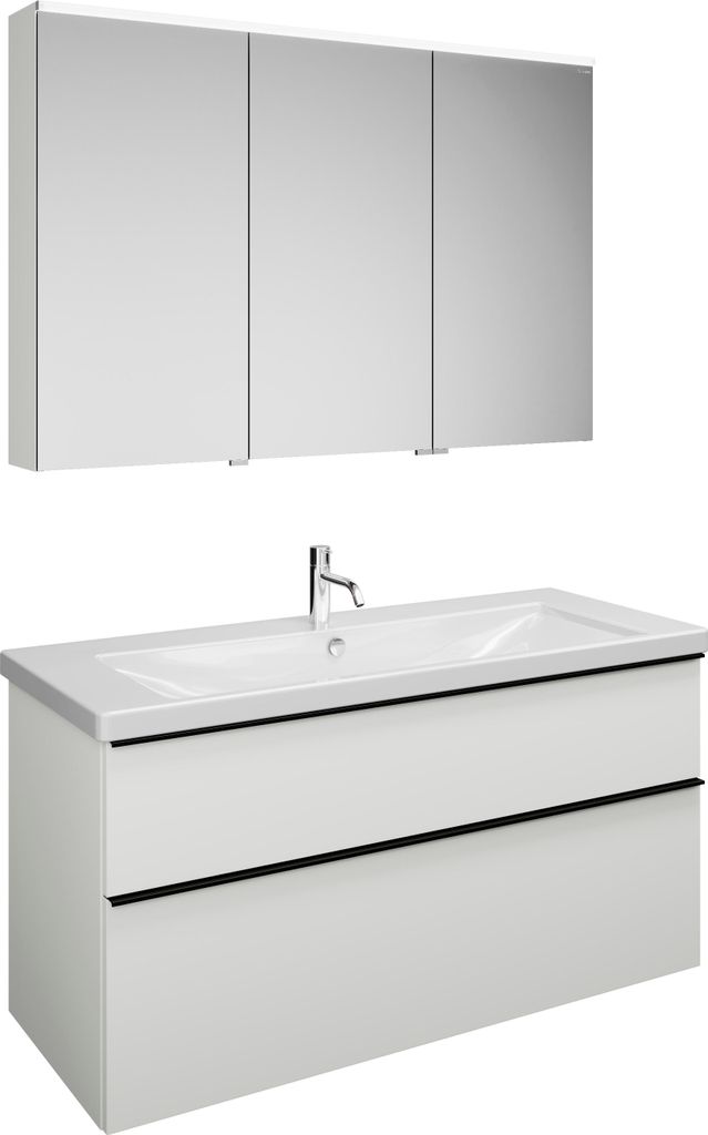 burgbad Eqio Set, bestehend aus Spiegelschrank links, Keramik-Waschtisch und Waschtischunterschrank, Breite 1230mm, SFAN123RF2009C0001G0252