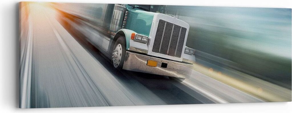 Bild auf Leinwand - Leinwandbild - LKW Straße schnell - 90x30cm - Wand Bild - Wanddeko - Wandbilder - Leinwanddruck - Bilder - Kunstdruck - Wandde...