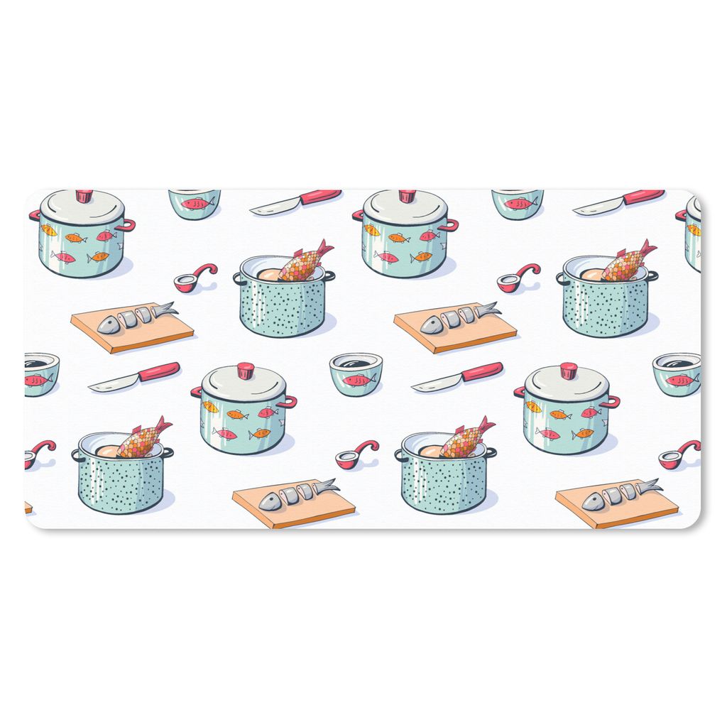 MuchoWow Mauspad Mousepad Muster - Kochen - Fisch - Pfanne 60x30 cm - Mousepads - Maus Mat - Pad - Mausunterlage - Nachhaltig