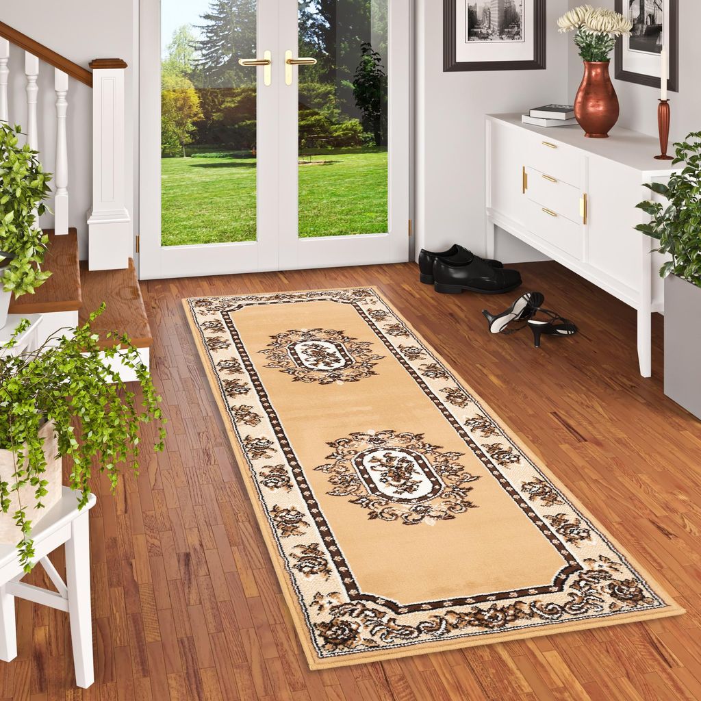 Orient Velours Teppich Läufer Trendline Beige, Größe:70x230 cm